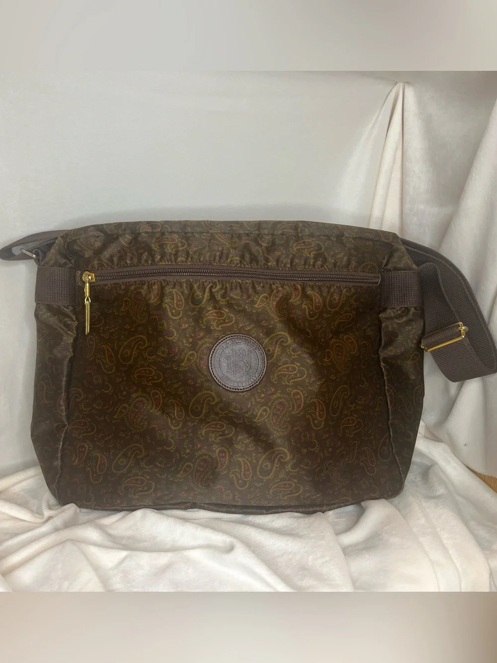 Redwall x Dan Rossi Brown Paisley Crossbody Bag with Front Zip Pocket